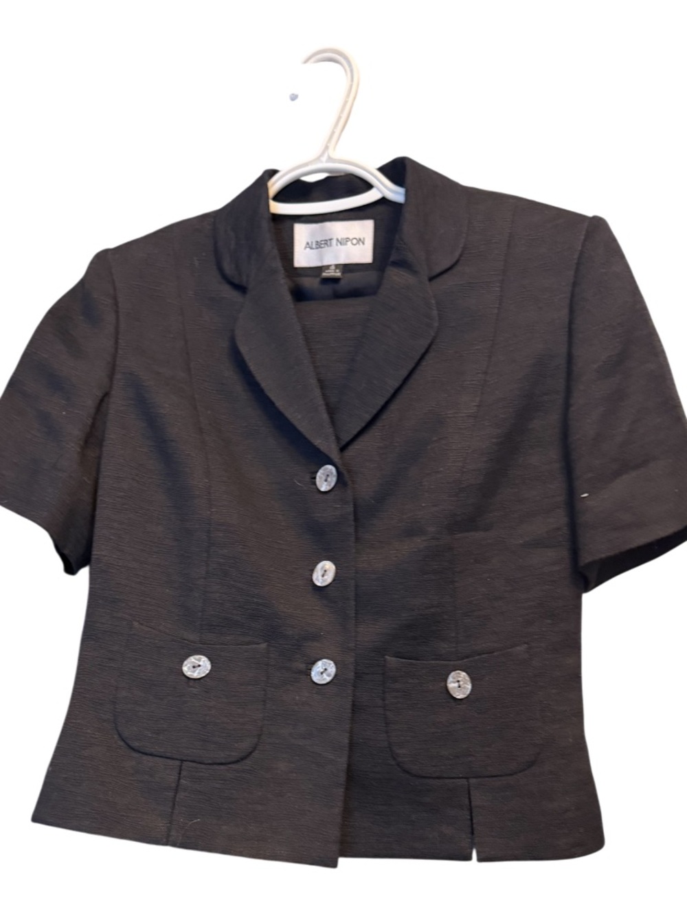 Albert Nipon Black Short-Sleeve Notched Collar Jacket and skirt